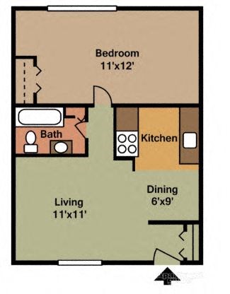 Floor plan for 1 bed, 1 bath, 650 sqft